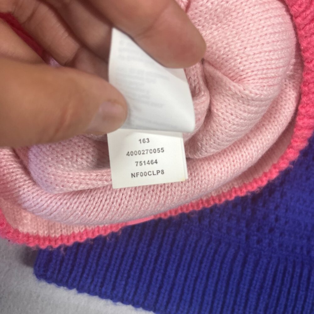 North Face Beanie Kids Medium Blue Pink Colorblock - Picture 4 of 7